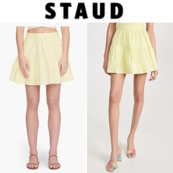 STAUD Sea Stretch Cotton Miniskirt sz 4 in Yellow NWT 175$ - Picture 1 of 8